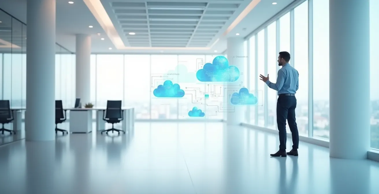 Moderne digitale Arbeitsumgebung mit Cloud-Visualisierung und vernetzten Systemen