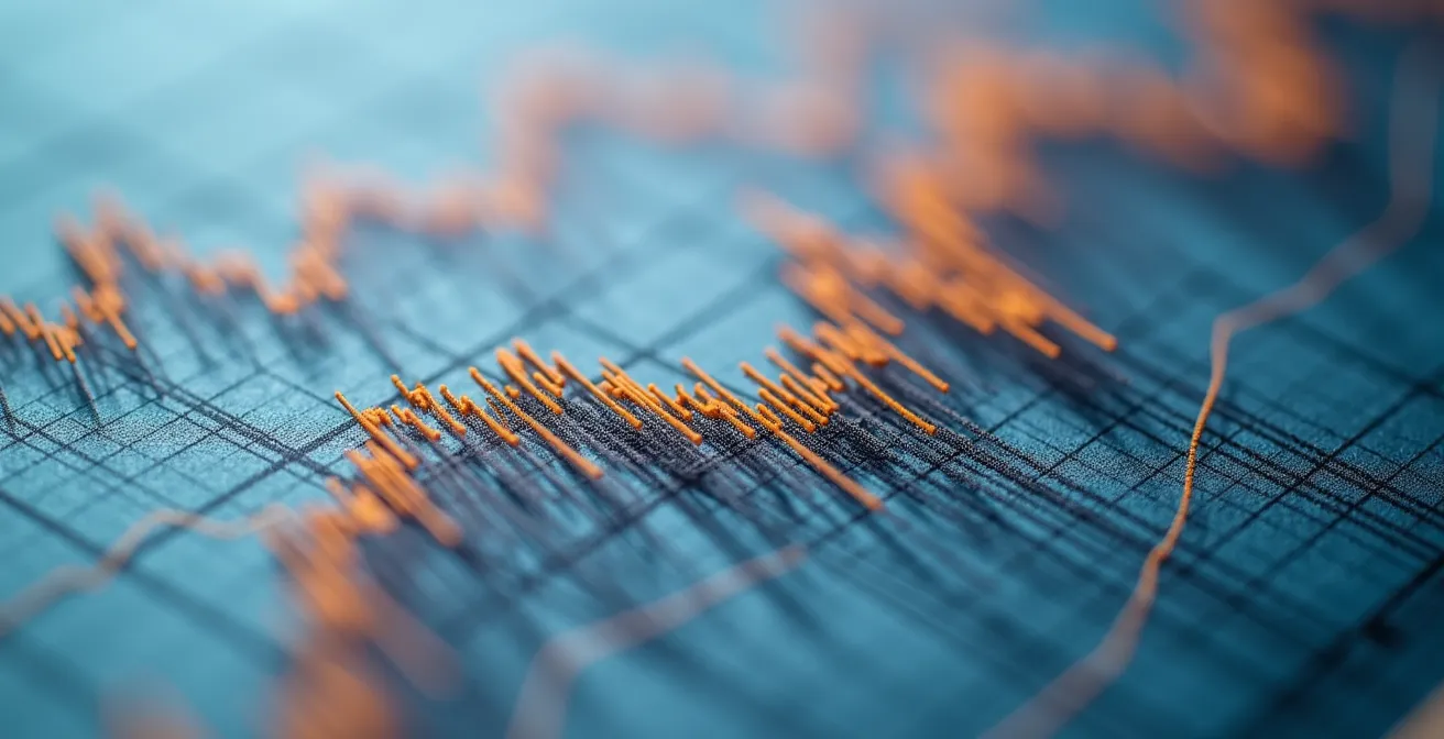 Makroaufnahme von Datenvisualisierung zeigt Frühindikatoren-Metriken