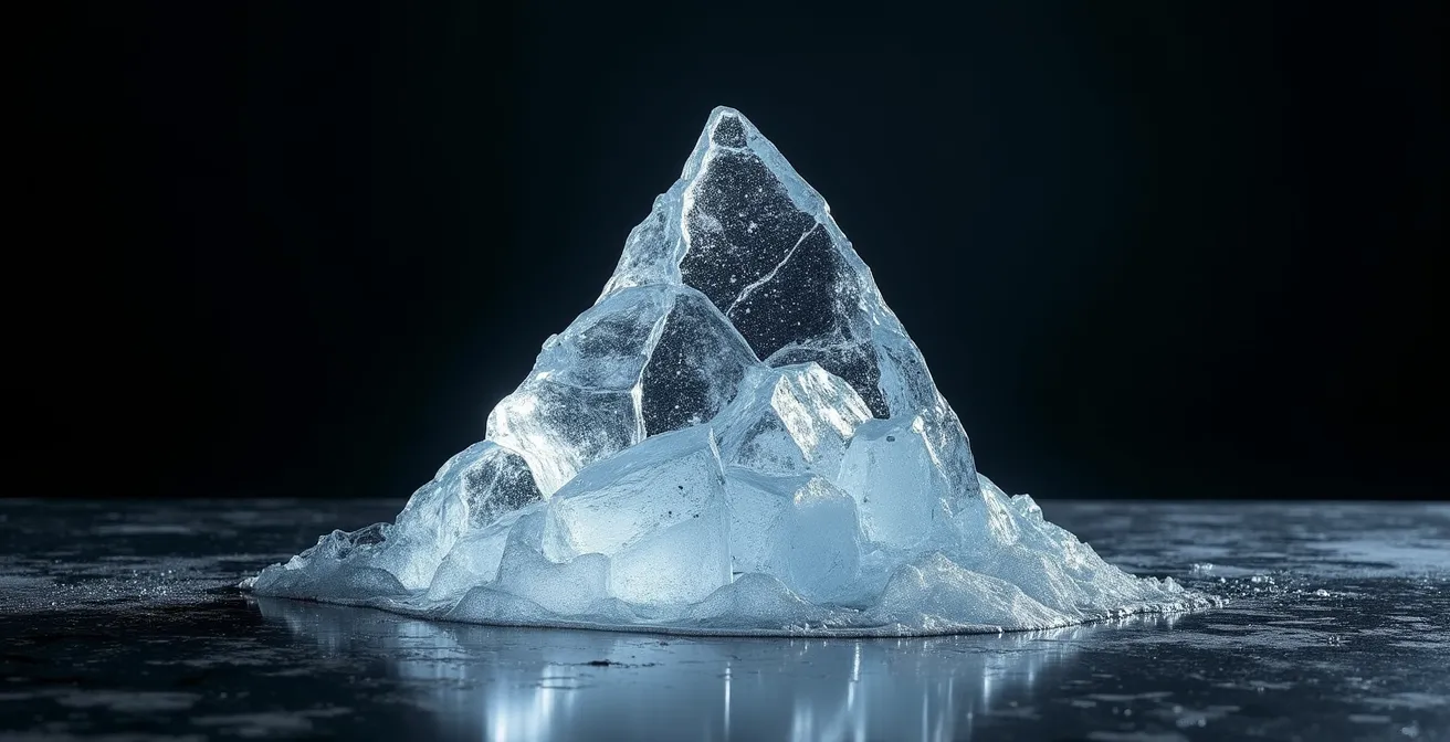 Eisberg-Metapher zeigt versteckte Kosten unter der Wasseroberfläche als TCO-Konzept