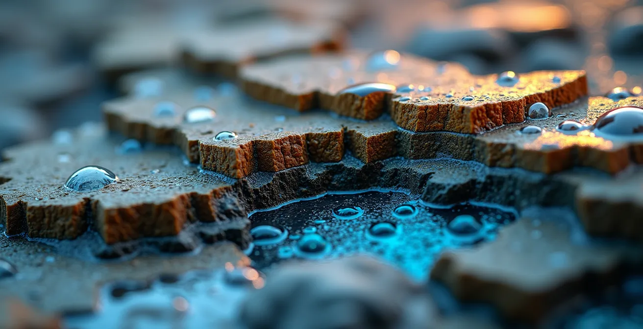 Abstrakte Darstellung der Evolution von Fähigkeiten über Zeit, symbolisiert durch Gesteinsschichten.